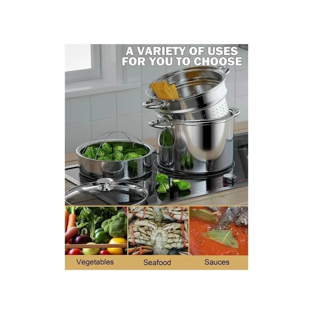 Cook N Home 8 QT Stainless Steel Pasta Stockpot Steamer Insert Lid Induction Set